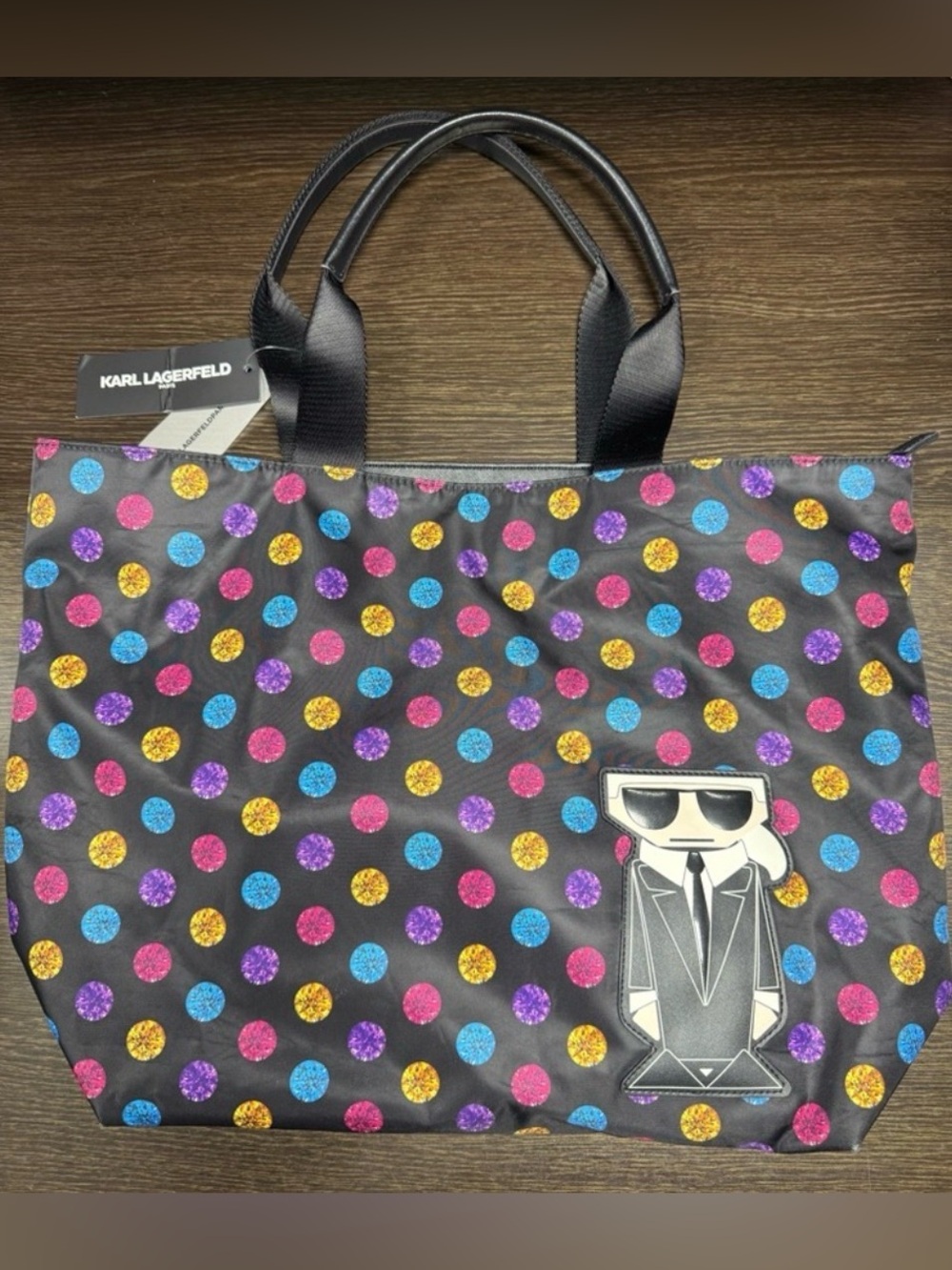 Karl Lagerfeld✨🖤💙❤️💛Black Tote with Colorful Glitter Polka Dots